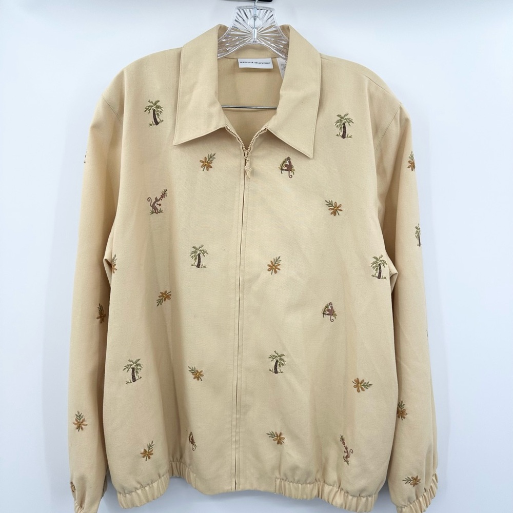Alfred Dunner Women's Yellow Palm Tree Monkey Long Sleeve Zip Up Jacket SZ 14